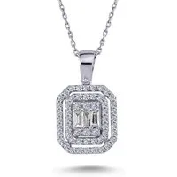 EinStein Diamant Collier Baguette Diamant Anhänger Halskette 585'er Weißgold Diamantkette, Baguette Diamant