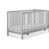 Kids Collective Kinderbett Babybett Gitterbett 60x120 und 70x140 cm höhenverstellbar, mit Schublade und Matratze grau 70x140 cm von Geburt bis 6. Lebensjahr