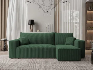 Ecksofa Schlafsofa Sofa ADARA in Stoff Poso Grün Ottomane Rechts