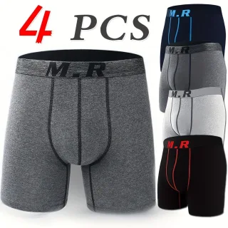 4pcs Cotton Comfy Long Style Men's Underwear Set Anti-wear Legs Comfortable Breathable Sports Boxer Briefs Set Underwear