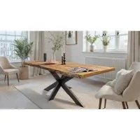 Massivart® Baumkantentisch TIM / Massivholz Mangoholz / 55 mm Tischplatte, Baumkante / Spider X-Gestell Metall schwarz / Industrial Look