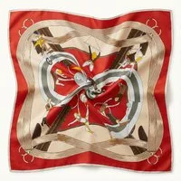 Kleelein Seidentuch Seidentuch 90x90 cm für Damen mit Akrobatik Reiter-Motiven rostrot, (1-teilig), 100% Maulbeerseide, Vintage-Zirkus-Motiv, Luxuriöses Material