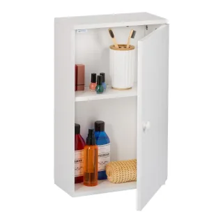 Relaxdays Badhängeschrank, Weiß, Holzwerkstoff, Kunststoff, 1 Fächer, Rechteckig, 30x50x15.5 cm, Badezimmer, Badezimmerschränke, Hängeschränke