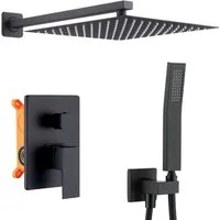 HOMELODY Duschsystem Unterputz Duschsystem Schwarz Duschset 12-Zoll-Duschkopf, Mit Antikalk-Noppen, Mit Wassersparfunktion, Messing
