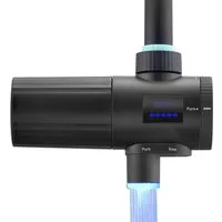 HOMELODY Wasserhahnfilter Wasserhahn 3.0 mit LED-Anzeige, entfernt Chlor, Schwermetalle & Kalk, Zubehör für Küchenarmaturen, 12x Adapter, Blaulicht & 1 Filter enthalten,Schwarz