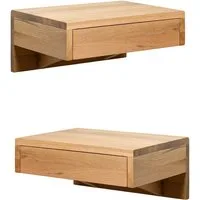 Woodek Design Nachttisch BO H 18 x B 40 x T 30 cm, kompakte Nachtkonsolen, grifflose Wandregale (Beistelltische aus matt lackiertem Eichenholz, 2-St., minimalistische Nachttischkonsolen), schwebende Nachtkommoden mit Schublade