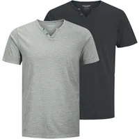 Jack & Jones T-Shirt JJESPLIT Neck Tee SS mit Splitneck-Ausschnitt und zwei Deko-Knöpfen