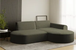Ecksofa Designersofa BONDY in Stoff Ascot Grün Ottomane Rechts