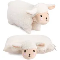 BRUBAKER Kuscheltier Kissen - Schaf - 2 in 1 Plüschtier und Kuschelkissen - 40 x 30 cm (Dekokissen, 1-St., Tierkissen Schafkissen Stofftier), aufklappbares Kinder Plüschkissen mit Klettverschluss