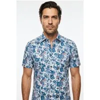 OLYMP Kurzarmhemd LUXOR Blume-Alloverpint, Businesshemd, modern fit