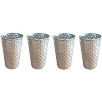 BURI Glas Edelstahl Becher 500ml 4er-Set gehämmert Trinkbecher Metallbecher Camp, Edelstahl