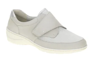 Waldl?ufer 607K31 Damen Slipper hellgrau Argento Leo-Muster Klett Keilabsatz