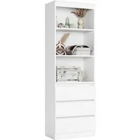 Homfa Hochschrank Bücherregal Bücherschrank mit 3 Schubladen Vitrinenschrank weiß