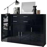 Vladon Highboard Aron (Anrichte, mit 4 Türen und 2 Schubladen), Anthrazit matt/Schwarz Hochglanz (166,5 x 106,5 x 35 cm)