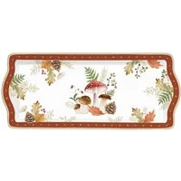 EasyLife Servierplatte Autumn Breeze, Porzellan, Spülmaschinengeeignet, Weiß, Herbst, Blätter, Eichhörnchen, H: 2.5cm
