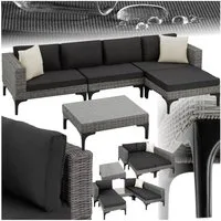 tectake Loungeset Rattan Sitzgruppe mit Aluminiumgestell, hochwertiges Geflecht, (Gartenlounge-set Konstanza, 5-tlg., geeignet für Outdoor in Grau), wetterfest und UV-beständig, Dicke der Sitzpolster 8 cm