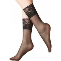 Lycille Feinsocken 1 Paar eleganter Fein-Socken mit Spitze mit Silikon 20 Den (1 Paar) flache Nähte, 9 cm breite Spitze, durchsichtig