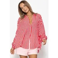 SASSYCLASSY Longbluse Musselin Bluse mit hellen Streifen für Damen Baumwollbluse im Oversized Fit mit Kent Kragen