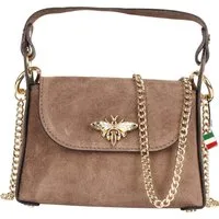 FLORENCE Umhängetasche Florence Biene Damen Handtasche Wildleder (Umhängetasche), Damen Umhängetasche Leder, taupe, beige ca. 19cm x ca. 14cm hoch