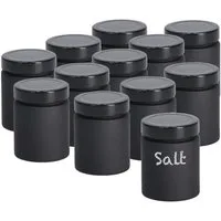 Zeller Present Vorratsglas 12er Set Gewürzgläser zum Beschriften, schwarz - Ø 6,1 x 8,2cm, Glas, Metall, (Set, 12-tlg., 12x Glas), individuell beschriftbar