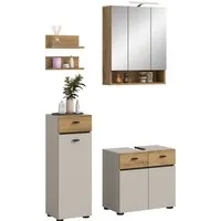 welltime Badmöbel-Set VANN, 5-teilige moderne Badkombination, inkl. Beleuchtung, (5-St., Midischrank, 2er Set Wandregal, Waschbeckenunterschrank,Spiegelschrank), Bad-Kombination, Bad-Möbel, Badezimmer, Kombination, Kombi, Bad-Set