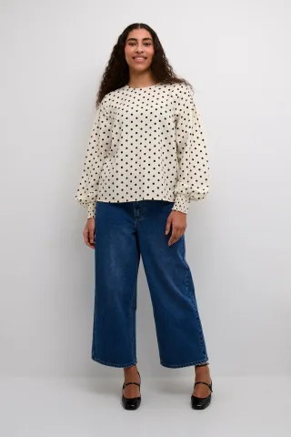 Langarm-Bluse Regular fit Chalk/Black Dot white black