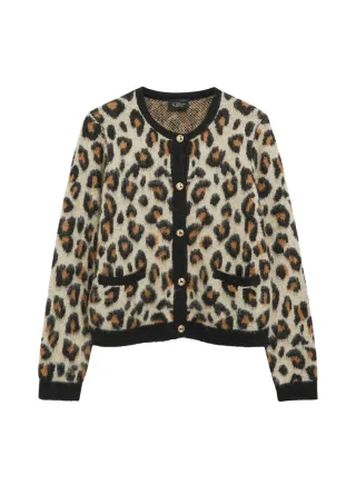 s.Oliver BLACK LABEL - Strickjacke mit Animal-Print beige - Gr. - 34