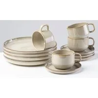 Gipfelstück Kaffeeservice Nebelwald (12-tlg), 4 Personen, Steinzeug, Scandi-Style, jedes Stück ein Unikat, 12 Teile, für 4 Personen
