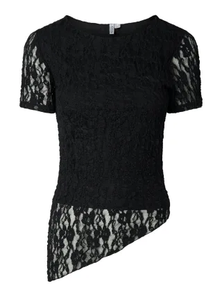 PIECES - PCARIANA SS ASYMMETRIC LACE TOP D2D Black - Gr. - XS