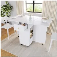 HAUSS SPOLE Sideboard Klappbar mit Rollen und Schubladen,Küchentisch Esstisch für Essbereich