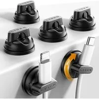 LISEN Kabelkanal Kabelhalter Magnetisch Clips 6er Set Organizer Schreibtisch Nachttisch, 6 Stück, magnetisch, 360° drehbar, 3M Klebepads, rückstandsfrei