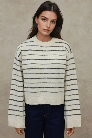 Gestreifter Rundhalsausschnitt Soft Touch Pullover