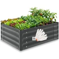 tectake Hochbeet stabiler Gemüsekasten aus verzinktem Stahl, mit offenem Boden (Pflanzkasten Salvia, in grau, 130 L), sicher, witterungsbeständig, inklusive Arbeitshandschuhe