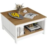 COSTWAY Couchtisch, Holz, quadratischer Wohnzimmertisch mit Stauraum 80x80cm