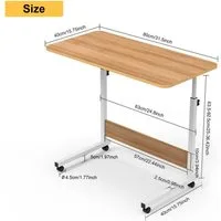 JEOBEST Computertisch Beistelltisch Höhenverstellbar 80x40x(69-89)cm Laptoptisch auf Rollen, Mobiler Beistelltisch Pflegetisch für Bett und Sofa