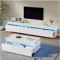 HAUSS SPOLE Wohnzimmer-Set mit Couchtisch&TV-Schrank,Wohnwand-Set Wohnzimmerset mit LED-Licht, (TV-Wandkombination, 2-St., mit bogenförmige Designelemente), mit LED-Leuchten