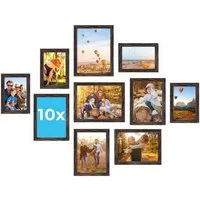 PHOTOLINI Bilderrahmen Sets in verschiedenen Formaten, MDF Holz, Acrylglas & Zubehör, für 10 Bilder (10er Set), Posterrahmen 10er Set No.3 zum Aufhängen oder Aufstellen