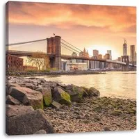 Pixxprint Leinwandbild Brooklyn Bridge Sonnenuntergang, Brooklyn Bridge Sonnenuntergang (1 St), Leinwandbild fertig bespannt, inkl. Zackenaufhänger