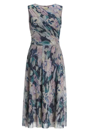 SWING - Midi Kleid mit diagonaler Drapierung aus bedrucktem Plissee Jersey mauve/multi - Gr. - 34