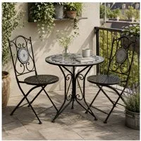 HTI-Living Garten-Essgruppe Sitzgruppe Metall Bistro Set Motiv Schiefer für Balkon und Terrasse, (Set, 3-tlg., 1 Tisch 2 Stühle), Sitzgruppe Essgruppe Balkonset