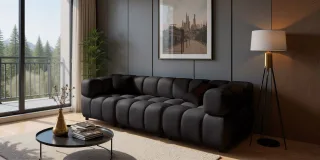Sofa Designersofa FLOW 3-Sitzer in Stoff Bluvel Schwarz