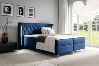 Boxspringbett Schlafzimmerbett ELODIE 120x200cm Blau inkl. Ambiente-LED