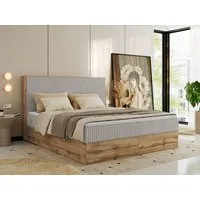 MKS MÖBEL Boxspringbett WOOD CLASSIC (Packung, Set, Topper T25/Visco, hohe Kopfteil, Multipocket-Matratze), Doppelbett, Stauraum, Möbelplattenelementen
