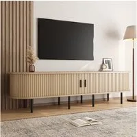 Merax Lowboard in Holzoptik, TV-Board im Rillenoptik (1 St., 170 x 40 x 46 cm (L x B x H), TV-Schrank mit 2 Schiebetüren, 2 offenen Fächern,Stauraum,Metallbeine
