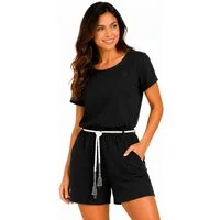 SUBLEVEL Jumpsuit Damen Sommer Overall mit Flechtgürtel Taschen & Turn-Up Ärmeln Perfekte Passform Hochwertige Verarbeitung, Angenehm weich & bequem