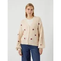 Y.A.S Strickjacke YASFLEUR LS KNIT CARDIGAN S. NOOS Materialmix, regular fit, bestickt