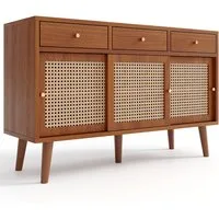 Merax Sideboard mit 3 Schubladen und 3 Schwebetüren, Rattangeflecht, Kommode mit verstellbaren Einlegböden,Anrichte,B/H/T: 120/40/78cm