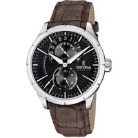 Festina Quarzuhr Herrenuhr Klassische Armbanduhr, schwarzes Zifferblatt, F16573/4, braunes Lederarmband, 44,9 mm