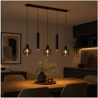 Lightbox Pendelleuchte, ohne Leuchtmittel, 123 x 150 cm, 3x E27 u. 2x GU10 Fassung, Aluminium Rauchglas, schwarz