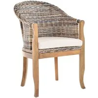 Krines Home Relaxsessel Rattan-Sessel mit Holzbeinen, Sessel aus echtem Rattan- mit Polster, Rattanstuhl